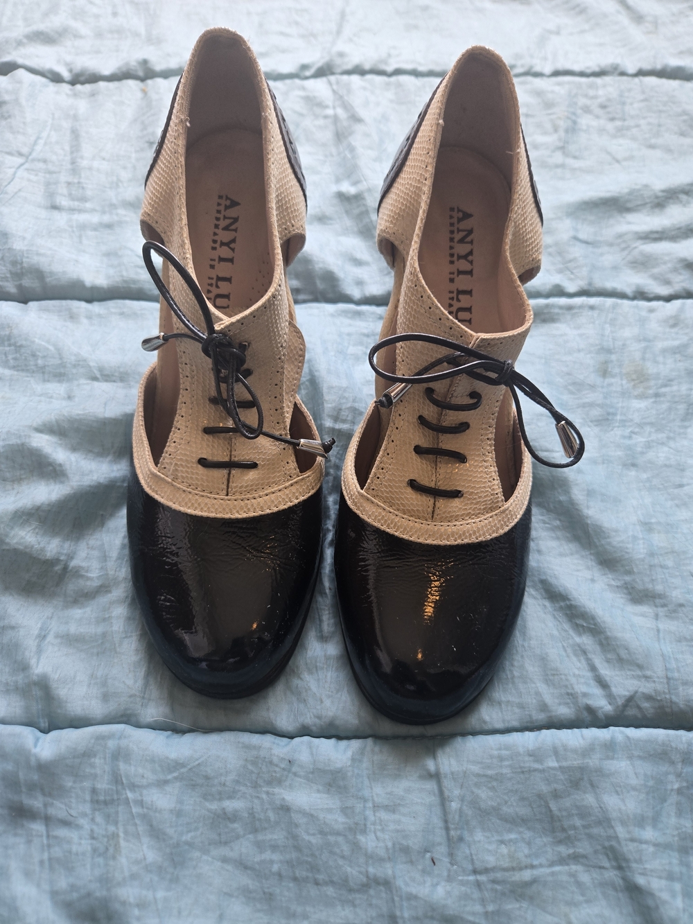 Anyi Lu Two-Tone Black and Beige Oxford Heels